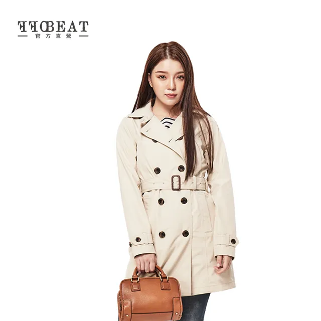 OFFBEAT 女款經典雙排釦防水透氣風衣-奶茶白 歷史價格詳細信息