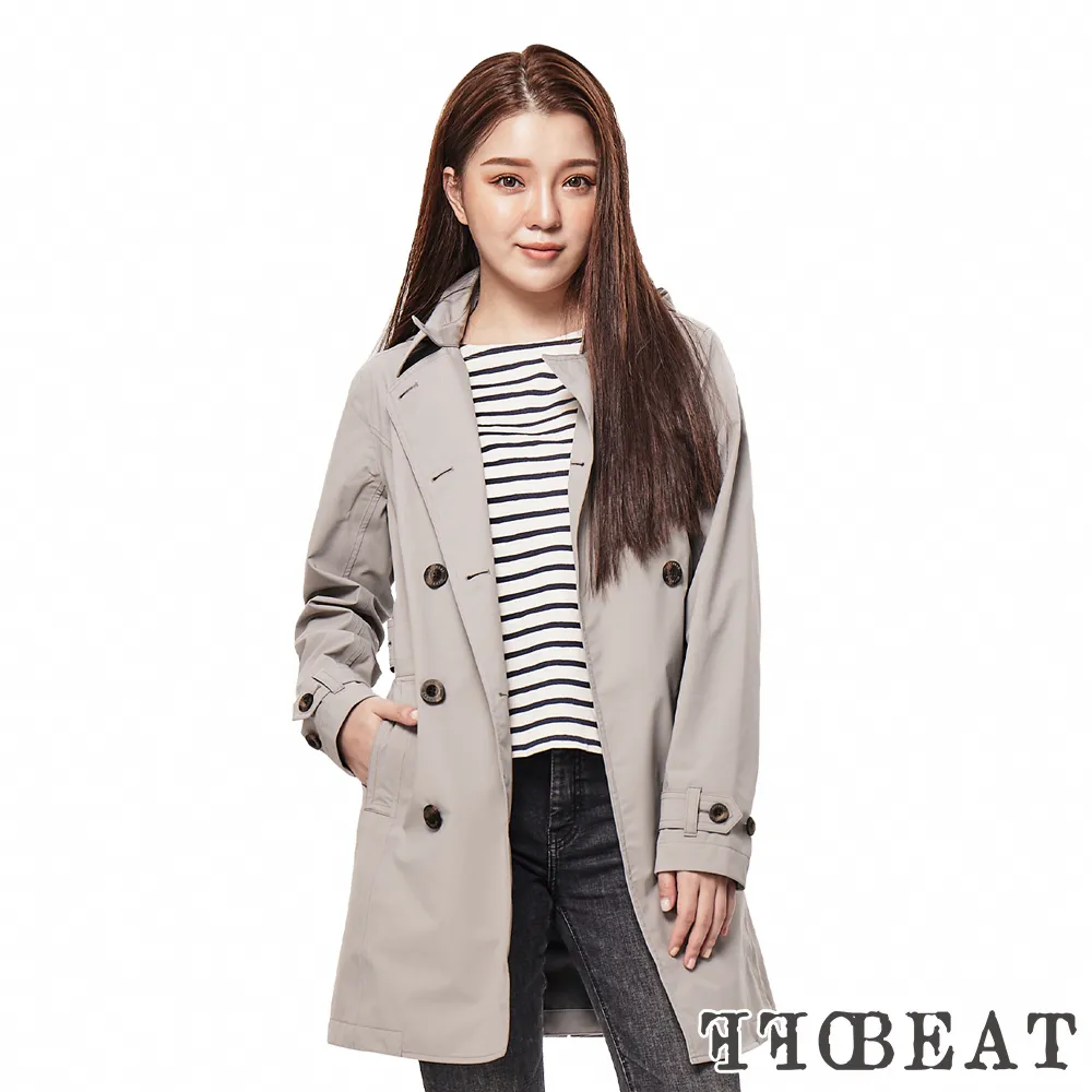 OFFBEAT 女款經典雙排釦防水透氣風衣-奶茶白 歷史價格詳細信息