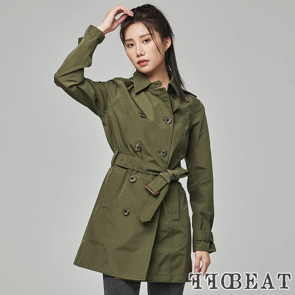 OFFBEAT 女款經典雙排釦防水透氣風衣-奶茶白 歷史價格詳細信息