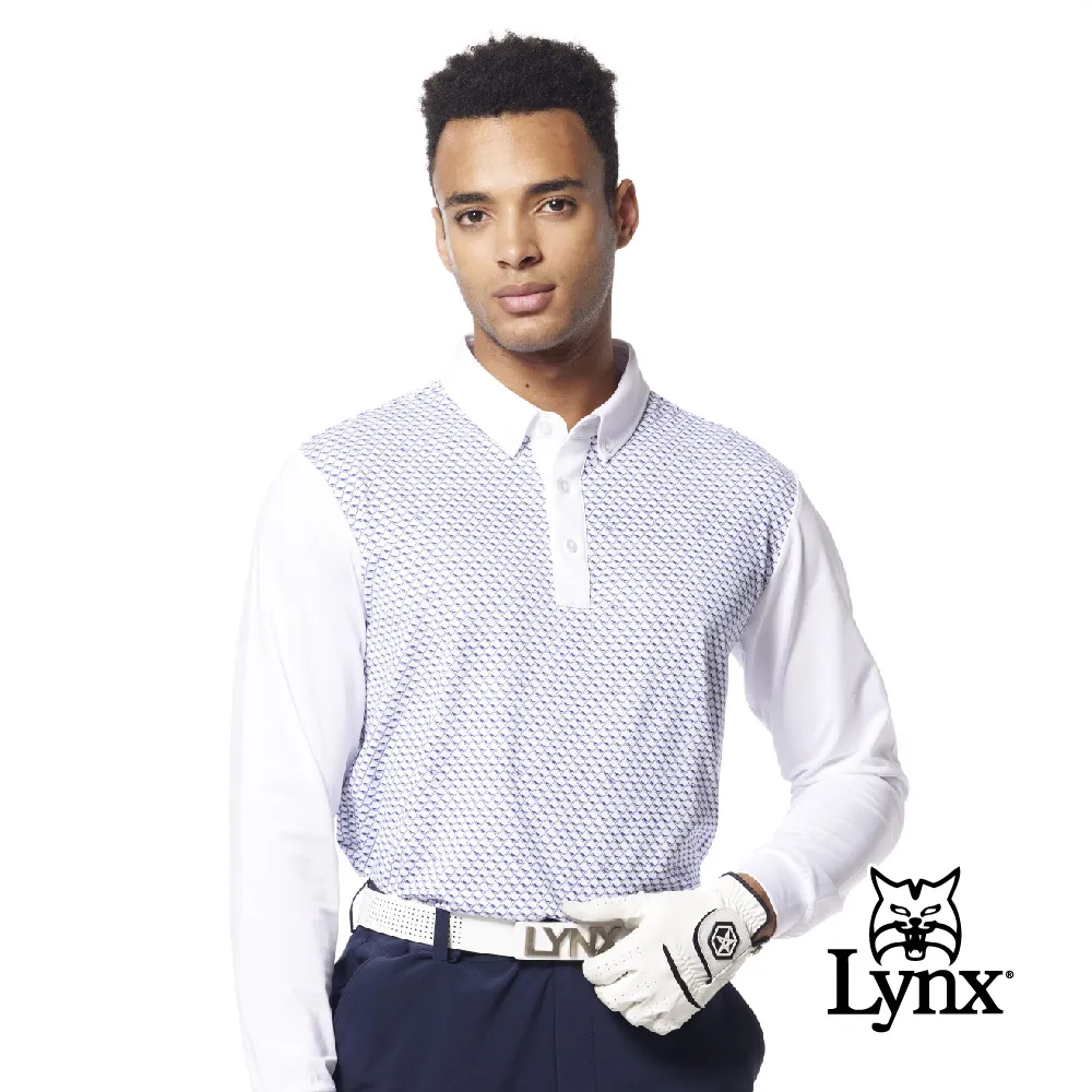 【Lynx Golf】男款吸濕排汗滿版流線造型後背剪接LOGO織帶長袖立領POLO衫(三色) 歷史價格詳細信息