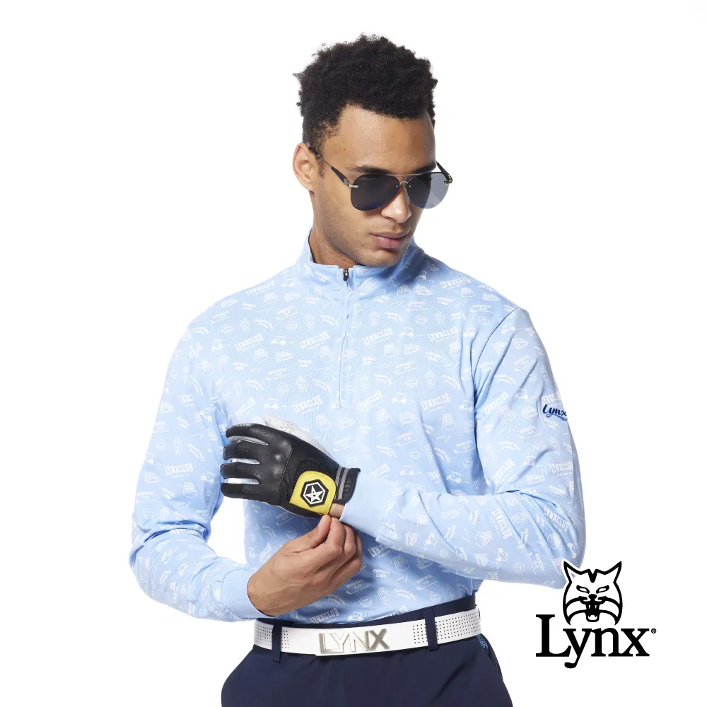 【Lynx Golf】男款吸濕排汗滿版高爾夫印花旗幟Lynx繡花長袖POLO衫-白色 歷史價格詳細信息