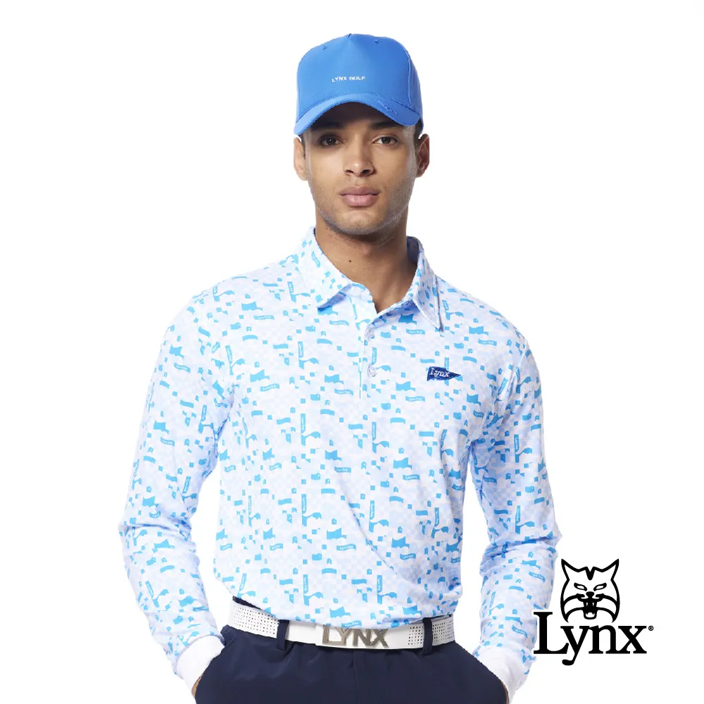 【Lynx Golf】男款吸濕排汗滿版高爾夫印花旗幟Lynx繡花長袖POLO衫-白色 歷史價格詳細信息
