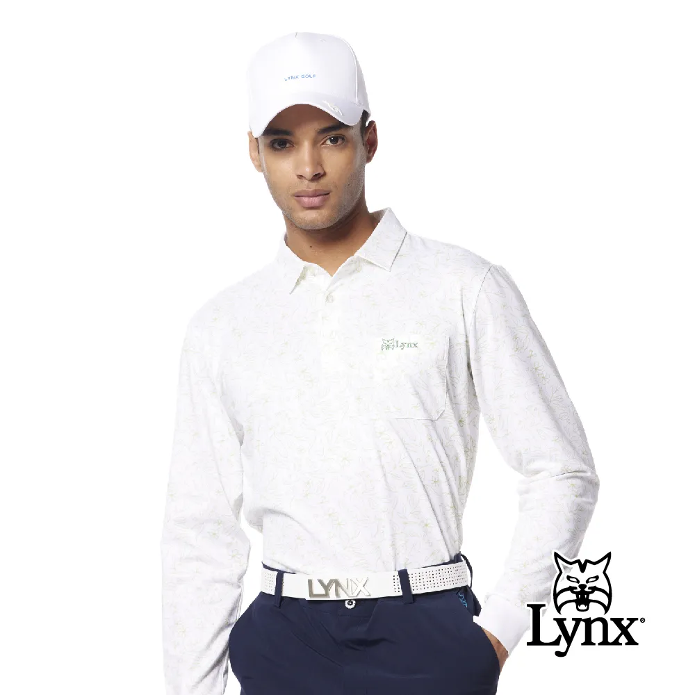 【Lynx Golf】男款吸濕排汗滿版高爾夫印花旗幟Lynx繡花長袖POLO衫-白色 歷史價格詳細信息