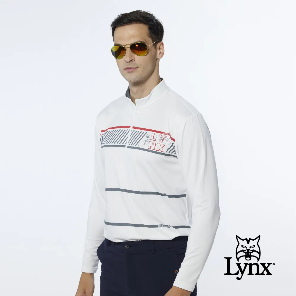【Lynx Golf】男款吸濕排汗厚款極簡風線條印花長袖立領POLO衫(二色) 歷史價格詳細信息