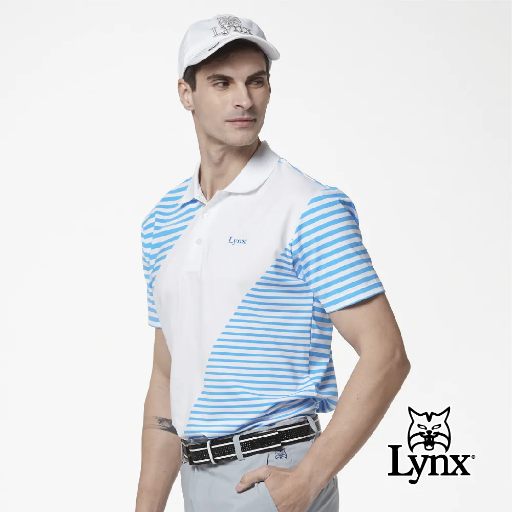 【Lynx Golf】男款吸汗速乾羅紋領設計巴黎鐵塔印花山貓LOGO短袖POLO衫(二色) 歷史價格詳細信息