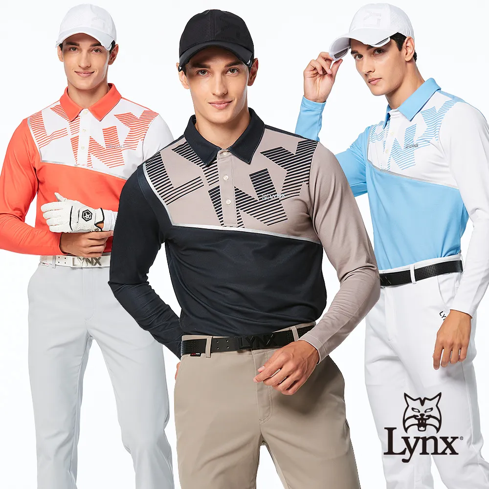 【Lynx Golf】男款保暖舒適三色織帶設計壓線LOGO下擺縮口長袖立領POLO衫(三色) 歷史價格詳細信息