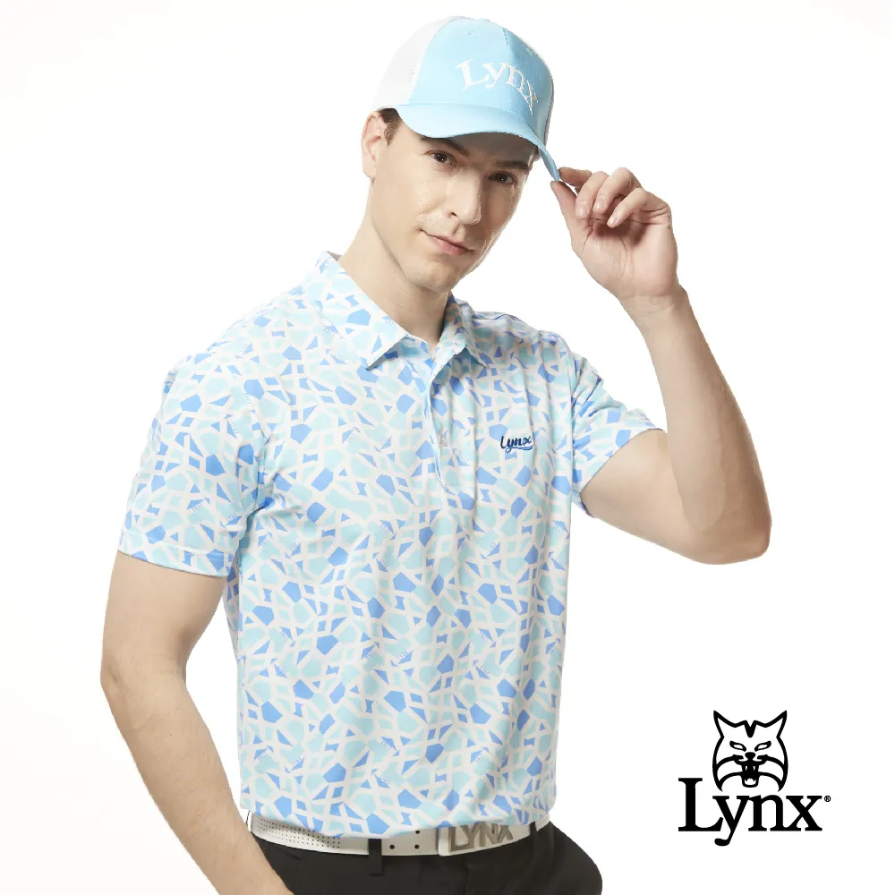 【Lynx Golf】男款吸濕排汗滿版高爾夫印花旗幟Lynx繡花長袖POLO衫-白色 歷史價格詳細信息