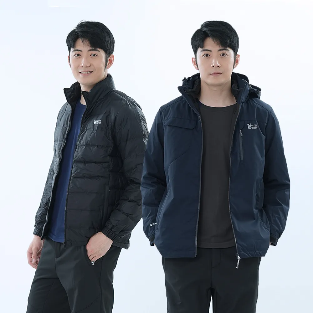 遊遍天下 男款二件式禦寒極暖GlobeTex防水防風保暖羽絨外套 A089深藍灰 歷史價格詳細信息