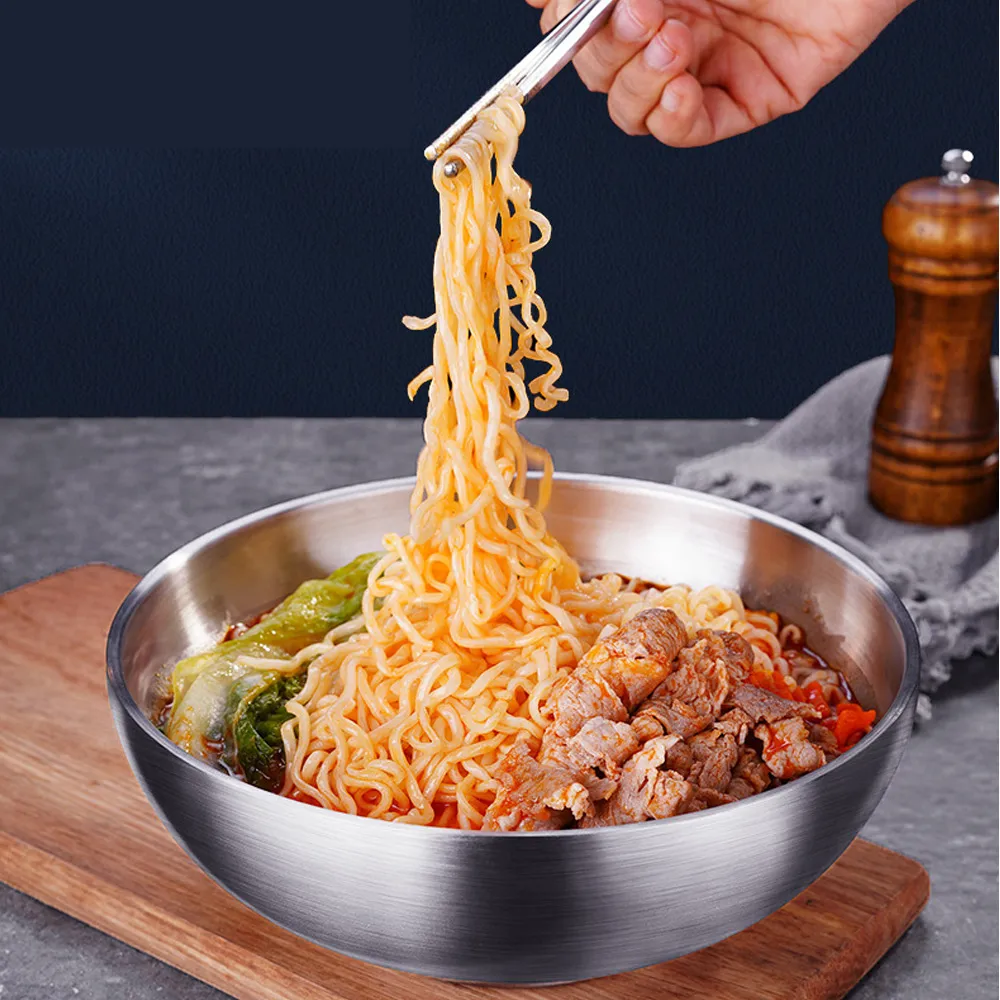 PUSH!餐具304不銹鋼碗加厚雙層隔熱湯碗沙拉碗碗泡麵碗大號E166 歷史價格詳細信息