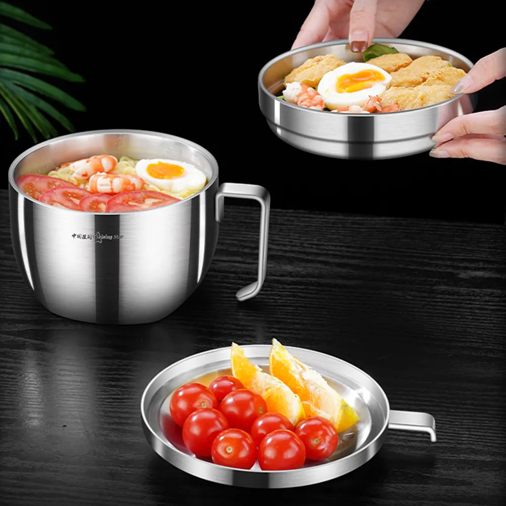 PUSH!餐具用品304不鏽鋼帶把帶蓋泡麵碗速食麵碗湯碗大號飯碗便當飯盒E140 歷史價格詳細信息