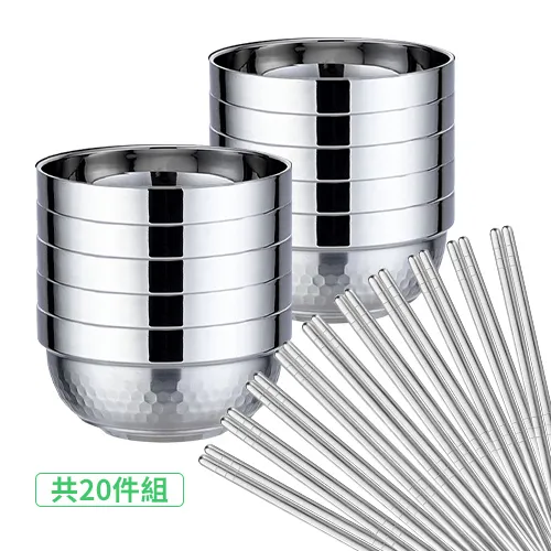 304不鏽鋼韓式鉑金防燙碗x10個+304不鏽鋼韓式防滑筷子x10雙 歷史價格詳細信息