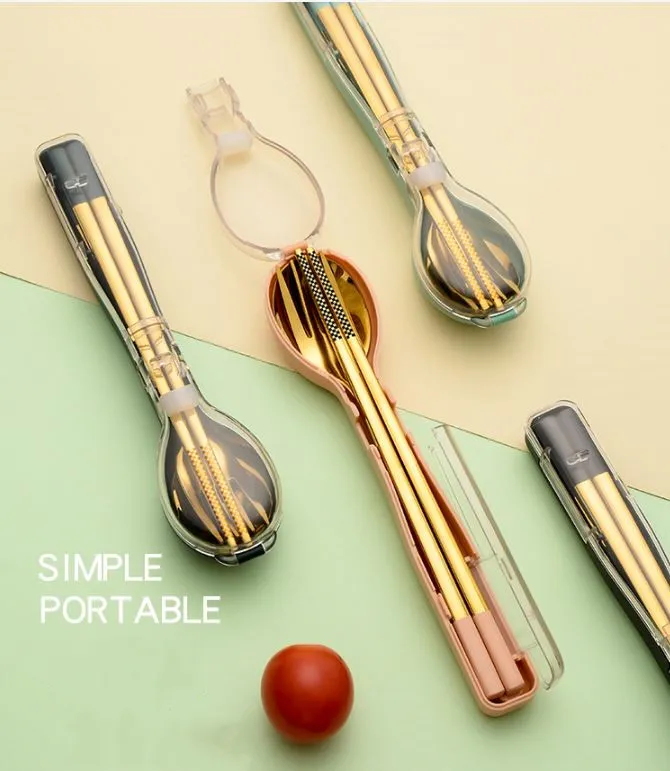 歐風304不鏽鋼餐具組筷子湯匙叉子環保餐具組附收納盒3件式 44-60007【小品館】 歷史價格詳細信息