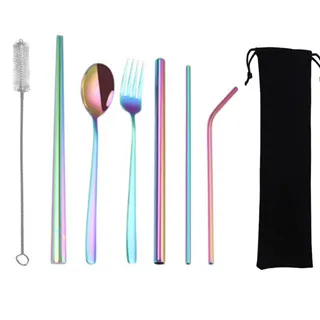 PUSH!餐具用品不銹鋼彩色金屬吸管組收納袋環保珍珠奶茶吸管組(1入組)E134藍色 歷史價格詳細信息