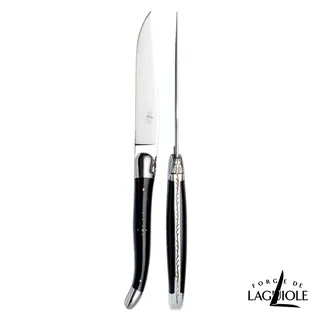 Forge de Laguiole 頂級手工黑色耐力纖維牛排刀叉禮盒組-亮面 歷史價格詳細信息