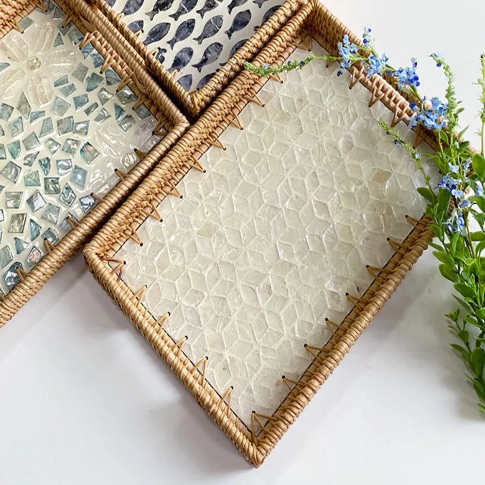 手工藤編貝殼茶几托盤兩用直徑35CM(2款可選) 歷史價格詳細信息