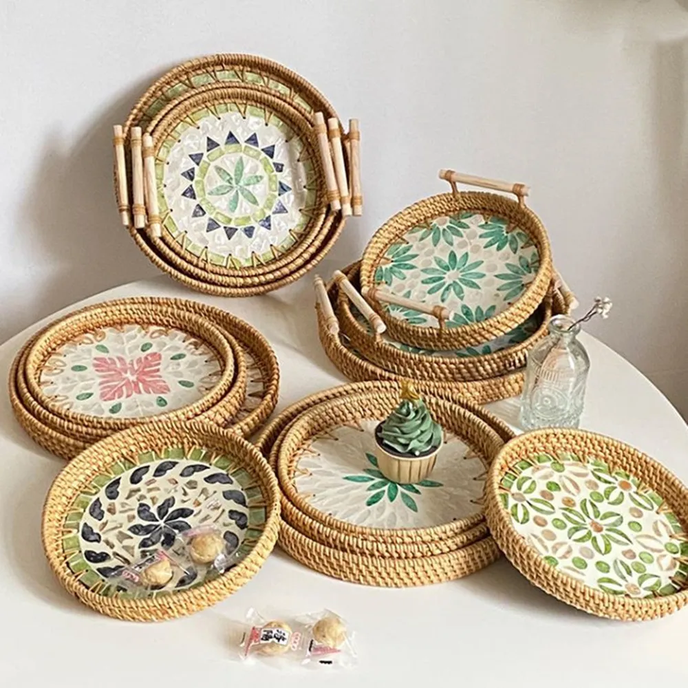 手工藤編貝殼茶几托盤兩用直徑35CM(2款可選) 歷史價格詳細信息