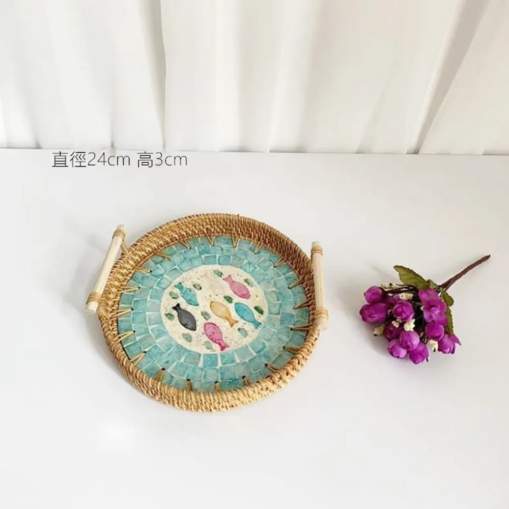 手工藤編貝殼茶几托盤兩用直徑35CM(2款可選) 歷史價格詳細信息