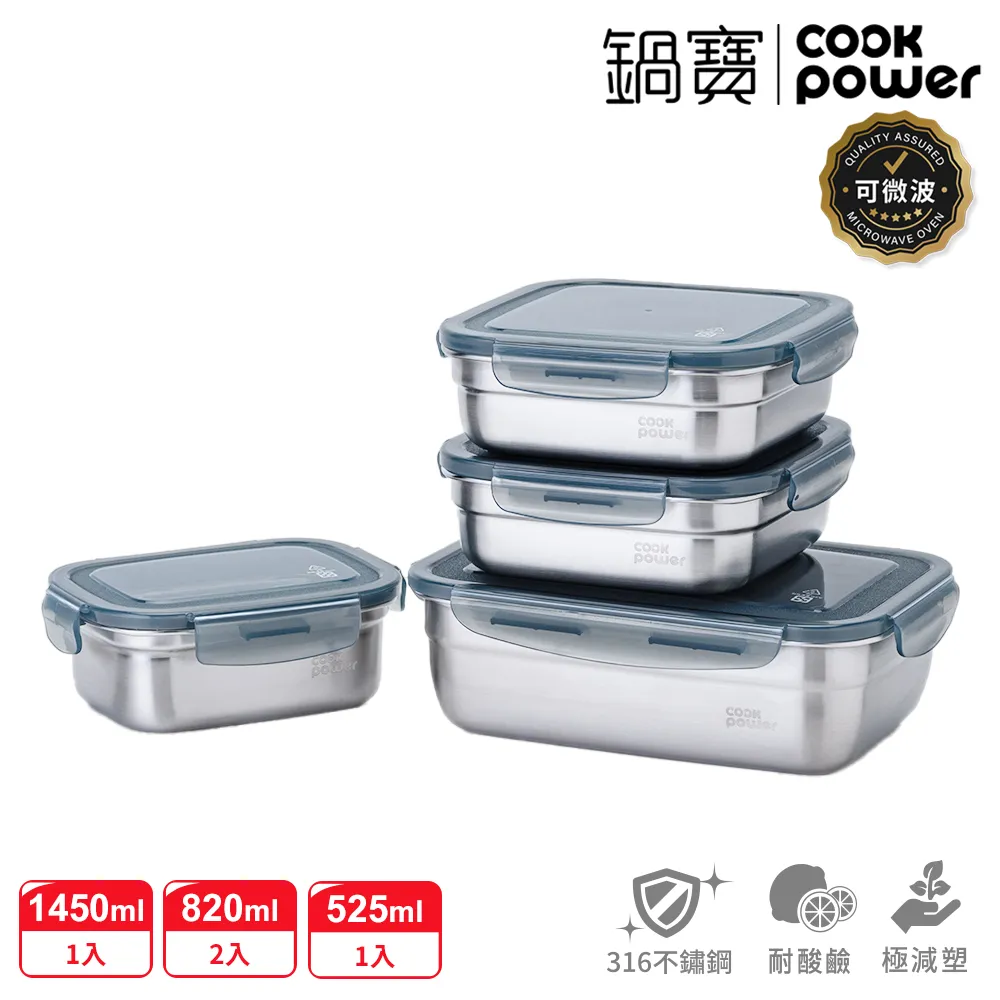 【CookPower 鍋寶】可微波316不鏽鋼保鮮盒日用3件組 EO-BVS61456826531GR 歷史價格詳細信息