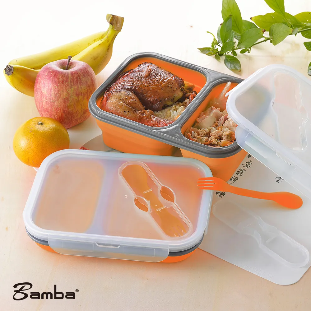 Bamba 矽膠摺疊樂扣便當盒 (三格式) 分格分隔 可伸縮保鮮盒 三格合一不互漏 歷史價格詳細信息