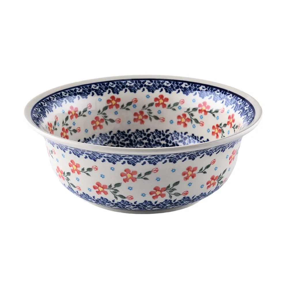 波蘭陶 藍印紅花系列 雙耳圓形深餐盤 22cm 波蘭手工製 歷史價格詳細信息