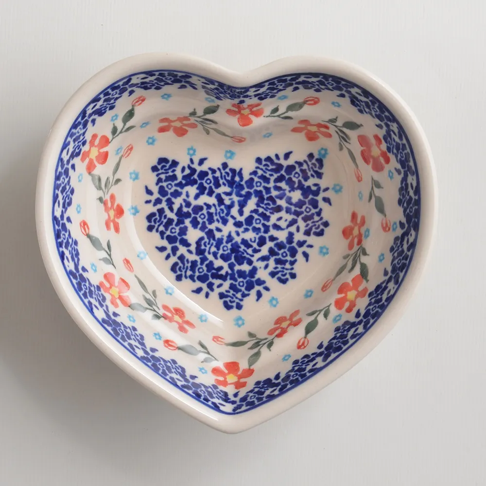 波蘭陶 藍印紅花系列 雙耳圓形深餐盤 22cm 波蘭手工製 歷史價格詳細信息