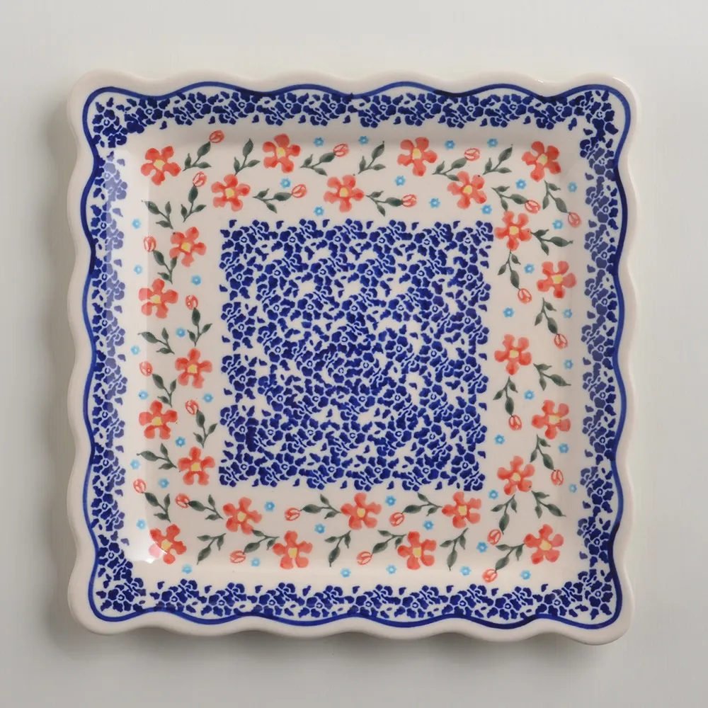 波蘭陶 藍印紅花系列 雙耳圓形深餐盤 22cm 波蘭手工製 歷史價格詳細信息