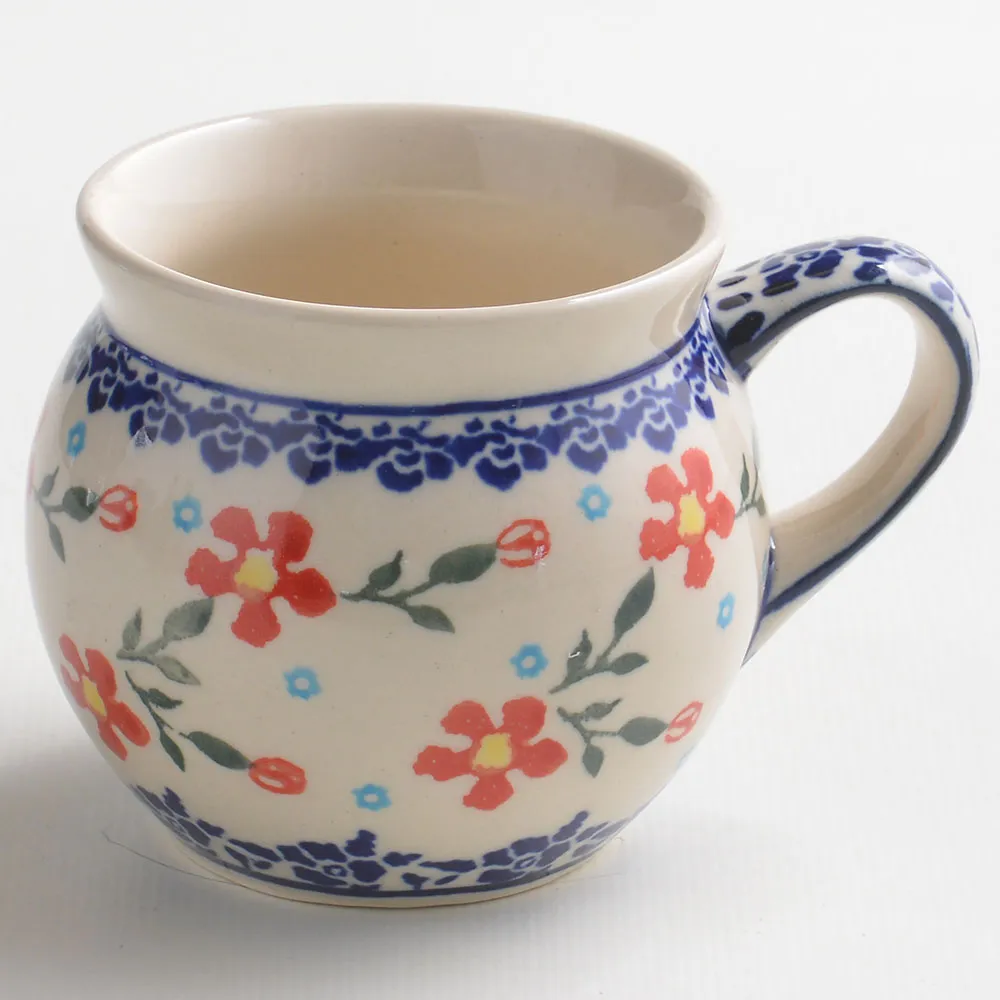 波蘭陶 藍印紅花系列 雙耳圓形深餐盤 22cm 波蘭手工製 歷史價格詳細信息