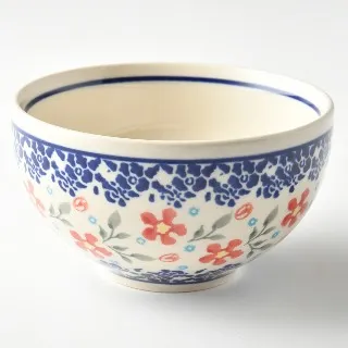 波蘭陶 藍印紅花系列 雙耳圓形深餐盤 22cm 波蘭手工製 歷史價格詳細信息