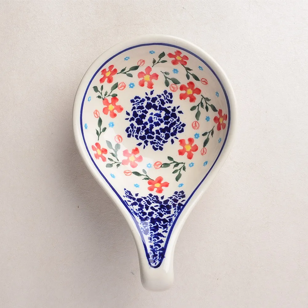 波蘭陶 藍印紅花系列 雙耳圓形深餐盤 22cm 波蘭手工製 歷史價格詳細信息