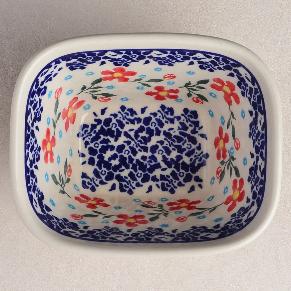 波蘭陶 藍印紅花系列 雙耳圓形深餐盤 22cm 波蘭手工製 歷史價格詳細信息