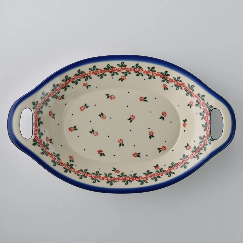 波蘭陶 玫瑰花圈系列 方形深餐盤 20cm 波蘭手工製 歷史價格詳細信息