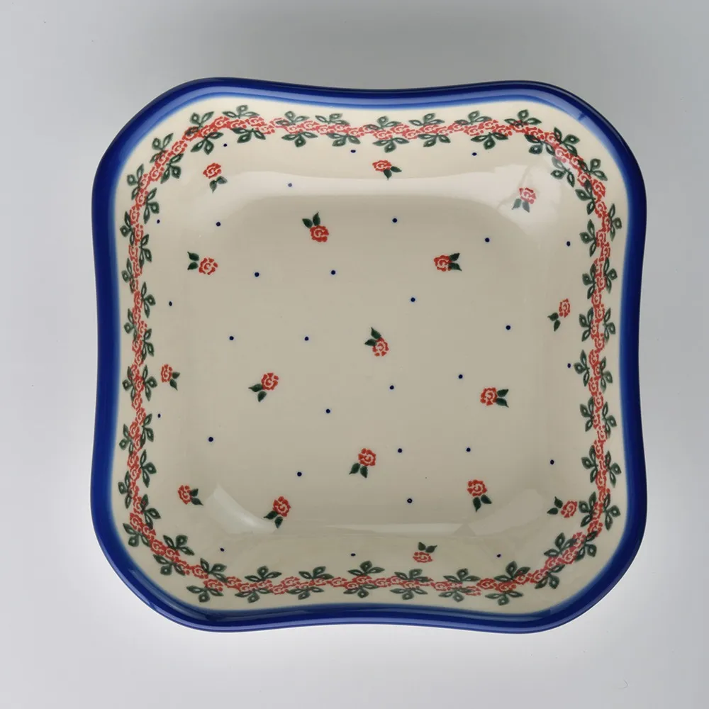 波蘭陶 玫瑰花圈系列 方形深餐盤 20cm 波蘭手工製 歷史價格詳細信息