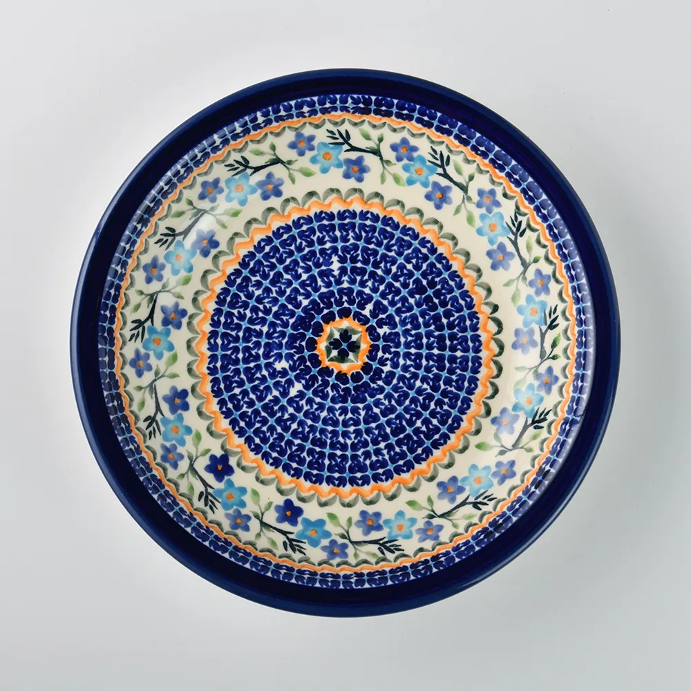 波蘭陶 藍印紅花系列 雙耳圓形深餐盤 22cm 波蘭手工製 歷史價格詳細信息