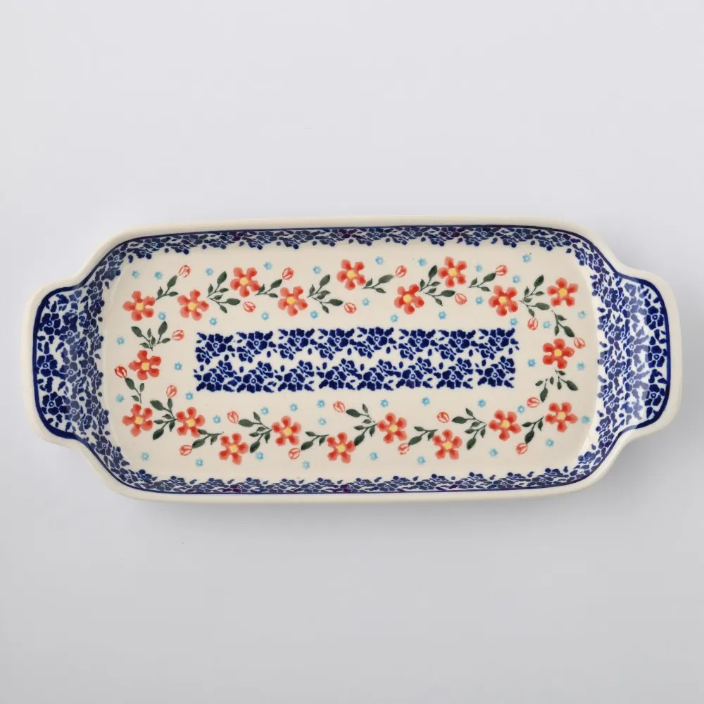 波蘭陶 藍印紅花系列 雙耳圓形深餐盤 22cm 波蘭手工製 歷史價格詳細信息