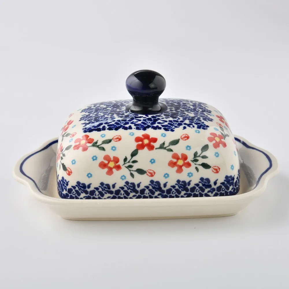 波蘭陶 藍印紅花系列 雙耳圓形深餐盤 22cm 波蘭手工製 歷史價格詳細信息