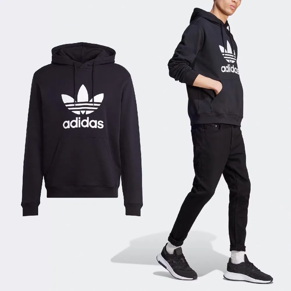 adidas 愛迪達 帽T Adicolor Hoodie 男款 長袖 連帽上衣 黑 白 三線 寬鬆 三葉草  HM1871 歷史價格詳細信息