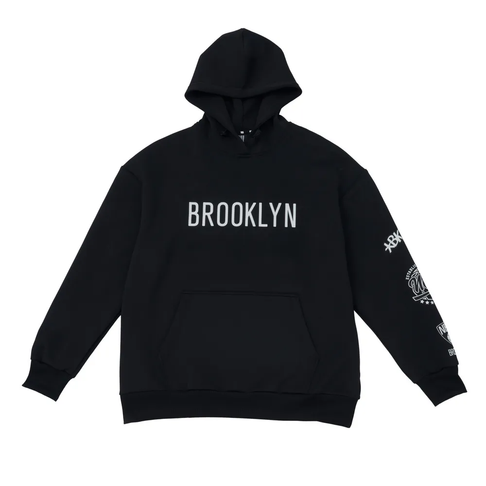 【NBA】中性寬版隊伍帽T_BKN 連帽上衣 男女 黑色-3455105520 歷史價格詳細信息