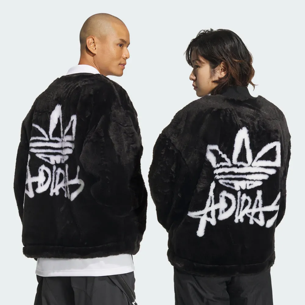 Adidas FUR Logo JKT U [IN0981] 男女 立領 外套 亞洲版 休閒 三葉草 毛絨 保暖 黑白 歷史價格詳細信息