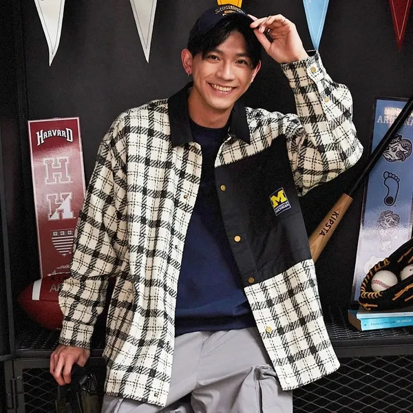 NCAA 拼接 格紋 襯衫 外套 72558471 長袖 秋冬 大衣 韓系 羊毛 Harvard Michigan 歷史價格詳細信息