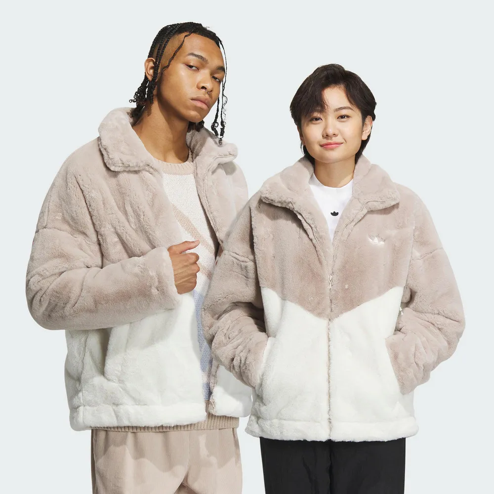 Adidas FUR Logo JKT U [IN0981] 男女 立領 外套 亞洲版 休閒 三葉草 毛絨 保暖 黑白 歷史價格詳細信息