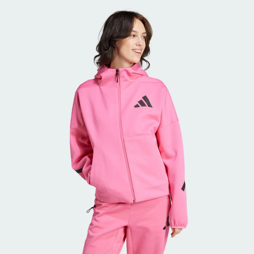 Adidas W Z.N.E. FZ [IN5128] 女 連帽 外套 亞洲版 運動 訓練 休閒 寬鬆 百搭 舒適 黑 歷史價格詳細信息