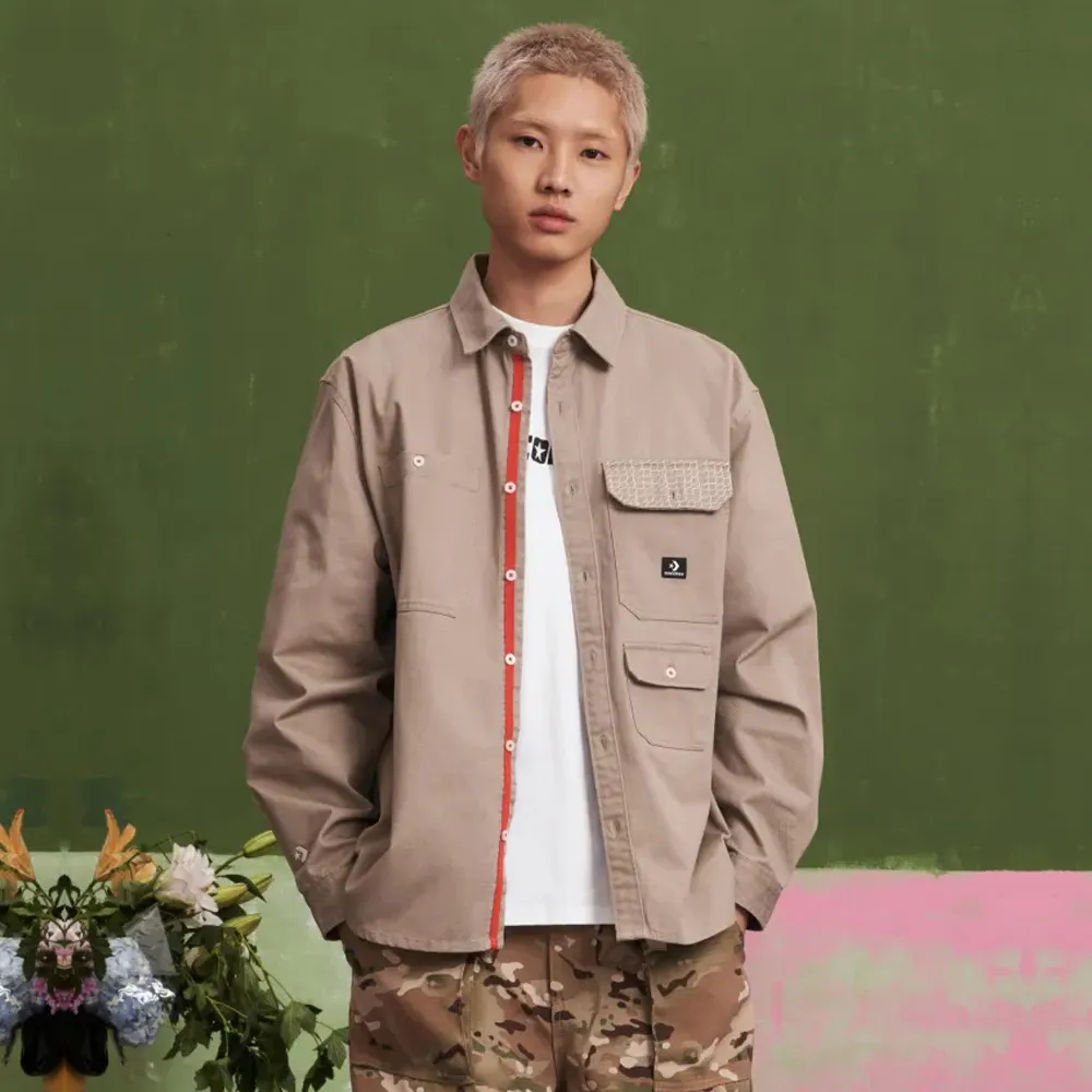 CONVERSE 男子長袖襯衫 燈心絨 休閒外套 襯衫外套 咖啡色-10024006-A03 歷史價格詳細信息
