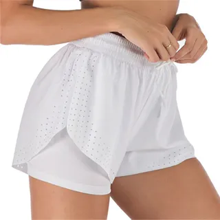 【OLRUN】雙層防走光網紗透氣女運動短褲 白 歷史價格詳細信息