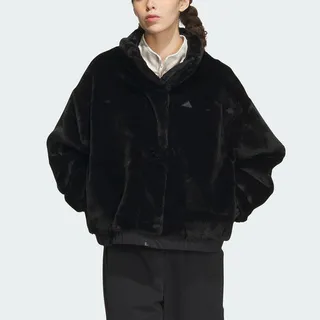 Adidas FUR Logo JKT U [IN0981] 男女 立領 外套 亞洲版 休閒 三葉草 毛絨 保暖 黑白 歷史價格詳細信息