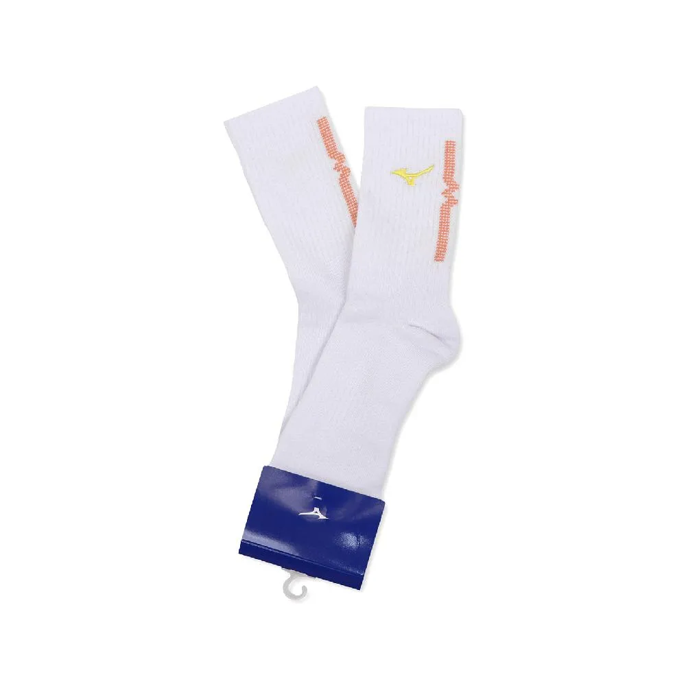 Mizuno 美津濃 襪子 Crew Socks 男款 白 黃 高筒 運動襪 長襪 包覆 單雙入 32TXA608-19 歷史價格詳細信息