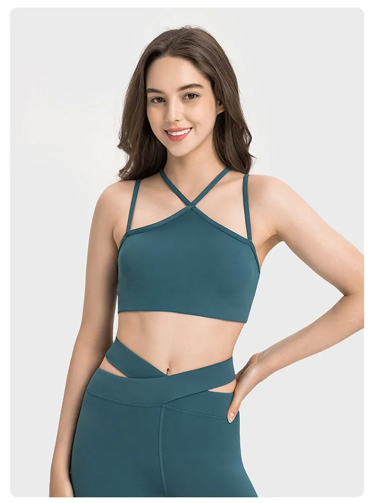 【双紅瑜伽】鏤空美背v領運動内衣 黃土棕 歷史價格詳細信息