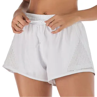【OLRUN】雙層防走光網紗透氣女運動短褲 白 歷史價格詳細信息