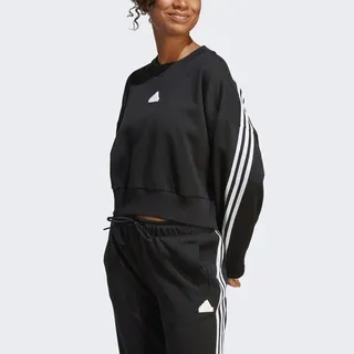 Adidas W FI 3S Crew [IB8494] 女 長袖 上衣 衛衣 亞洲版 寬鬆 休閒 短版 舒適 棉質 黑 歷史價格詳細信息