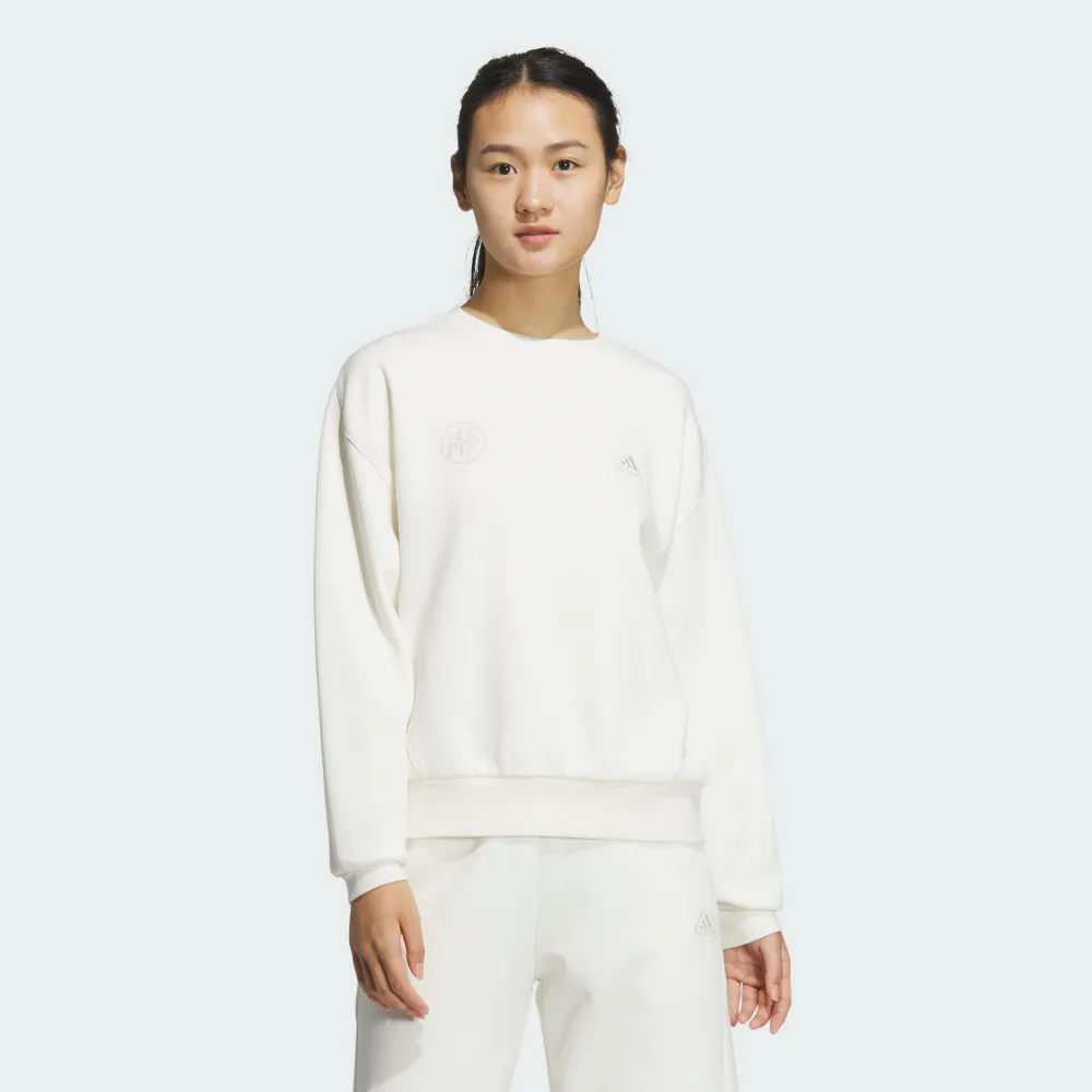 Adidas Lounge Crew [IP7066] 女 長袖 上衣 亞洲版 運動 訓練 休閒 簡約 居家 舒適 米白 歷史價格詳細信息