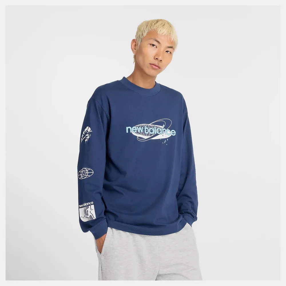 【New Balance】圖案長袖上衣 長袖上衣 男 大學T 藍色 美版_MT43575NNY-F 價格比較,價格查詢,歷史價格詳細信息